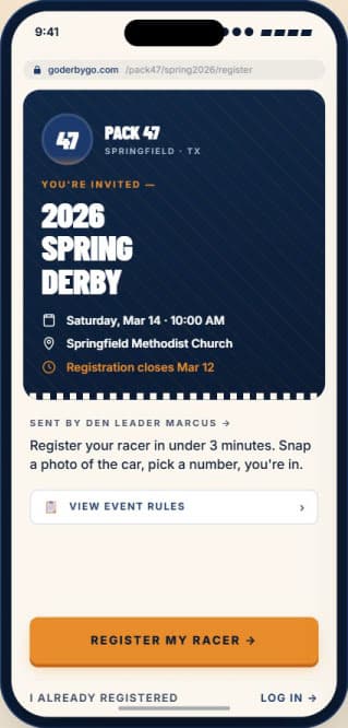 Phone showing the parent registration flow